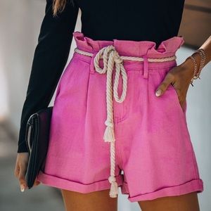 Vici High Waisted Pink Rope Tie Shorts - Size M